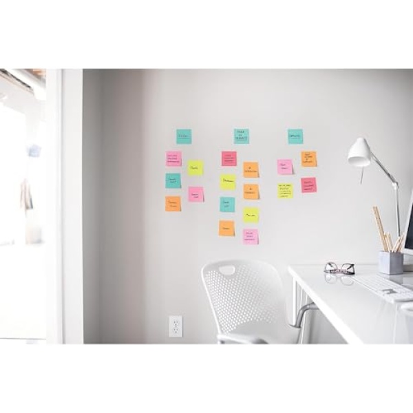 Post-it Super Sticky Notes, Stick Longer Without Falling, 76 mm x 76 mm, 6 Pads, 540 Sheets, Yellow, Blue, Green, Pink, Orange Colors - Self-Sticking Notes for Walls, Monitors and Fridge - Image 4