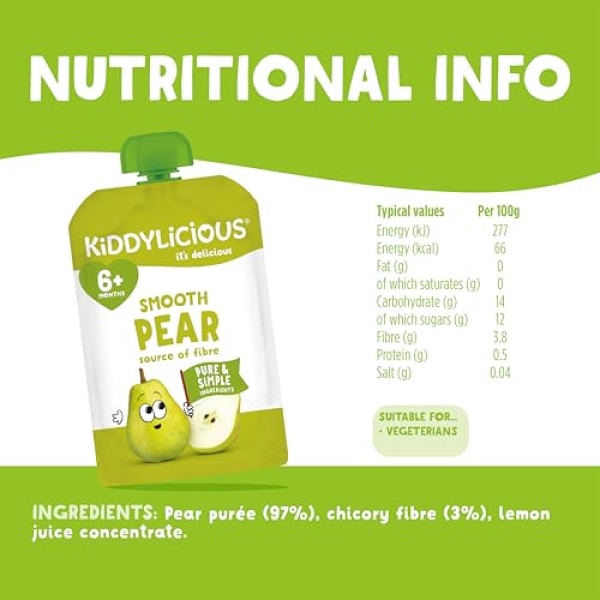 Kiddylicious Smooth Pear Pouches - Delicious Pouches for Babies - Suitable for 6+ Months - 100g x 6 Packs - Image 2