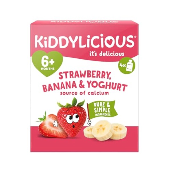 Kiddylicious Strawberry & Banana Yoghurt Pouches - Delicious Pouches for Babies - Suitable for 6+ Months - 3 Packs of 4 (12 Total) - Image 3