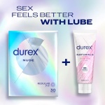 Durex Nude, Ultra Thin, 30 Condoms, Regular Fit, With Silicone Lube, Easy on Shape, Teat Ended, Our Thinnest Condom Yet, Transparent Natural Latex Condoms, Trusted Durex Protection - Image 2
