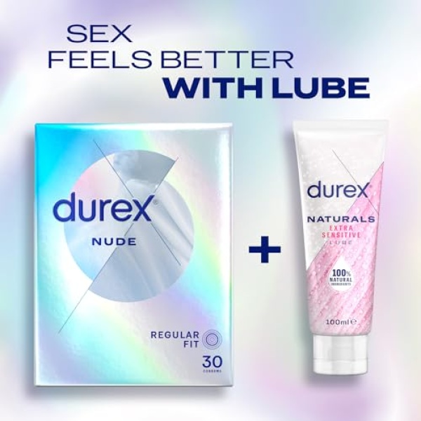 Durex Nude, Ultra Thin, 30 Condoms, Regular Fit, With Silicone Lube, Easy on Shape, Teat Ended, Our Thinnest Condom Yet, Transparent Natural Latex Condoms, Trusted Durex Protection - Image 2