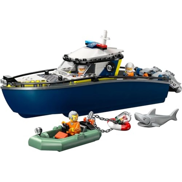 LEGO City Police Boat Chase Set - incl. 2 Boat Toys, 3 Minifigures & a Shark Animal Figure - Gift for 6+ Year Old Boys & Girls - 60456 - Image 9