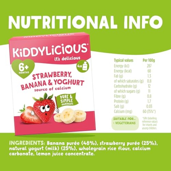 Kiddylicious Strawberry & Banana Yoghurt Pouches - Delicious Pouches for Babies - Suitable for 6+ Months - 3 Packs of 4 (12 Total) - Image 4