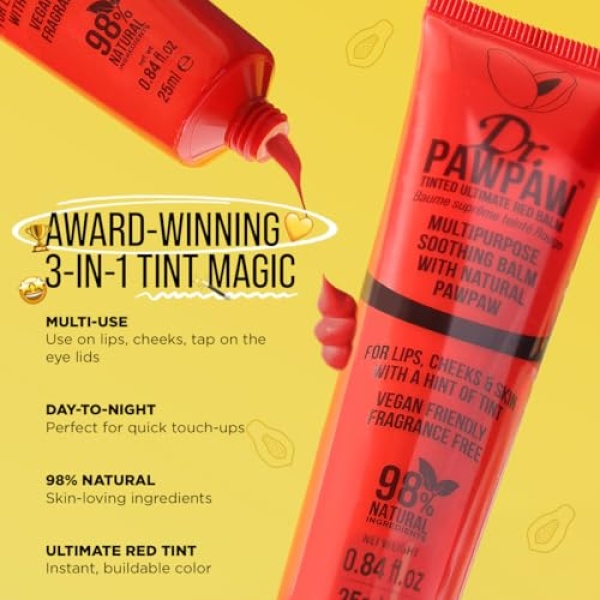 Dr.PAWPAW Tinted Ultimate Red, Multi-Purpose Natural No Fragrance Balm for Hydrating Lips, Skin, Hair, Cuticles, Nails & Beauty Finishing (25 ml) - Image 13