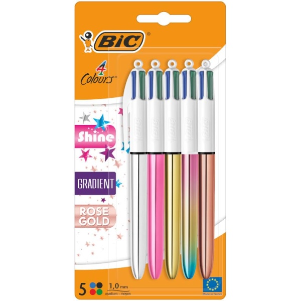 BiC 4 Colours Shine and Gradient Retractable Ball Pens Medium Point (1.00 mm) in Metallic Silver, Gold, Pink, Rose Gold, and Gradient Pastel - Pack of 5 - Image 5