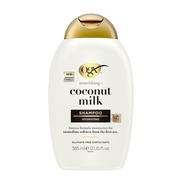 OGX Coconut Milk Nourishing Hair Shampoo, Adds Hydration, for Dry Hair, Sulfate Free Surfactants, 385ml - Image 1