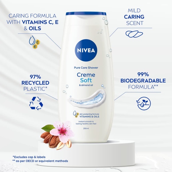 NIVEA Care Shower Creme Soft (250 ml) Enriched with Almond Oil, Moisturising Gel Body Wash, Skin Moisturiser with Mild Scent - Image 7