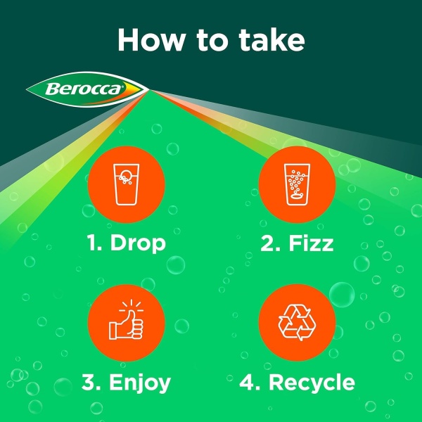 Berocca Vitamin C Effervescent Tablets, with Magnesium, Vitamin B12 & Vitamin B Complex, Orange Flavour, 1 Pack of 45 Tablets - 6 Weeks Supply - Image 2