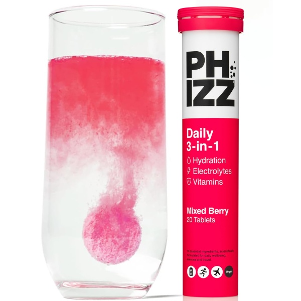 Phizz Electrolytes, Multivitamin & Hydration Tablets - 20 Effervescent Rehydration Electrolyte Tablets - 18 Vitamins & Minerals, Vitamin C, Vegan, Vegetarian & Low Calorie (Mixed Berry) - Image 1
