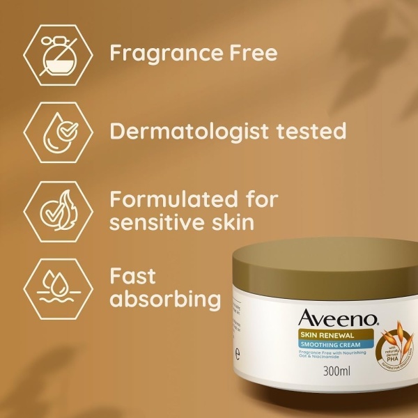 Aveeno Skin Renewal Smoothing Cream (1x 300ml​), Smoothing Cream for Dry, Rough & Bumpy Skin. Fragrance Free with Nourishing Oat & Niacinamide - Image 3