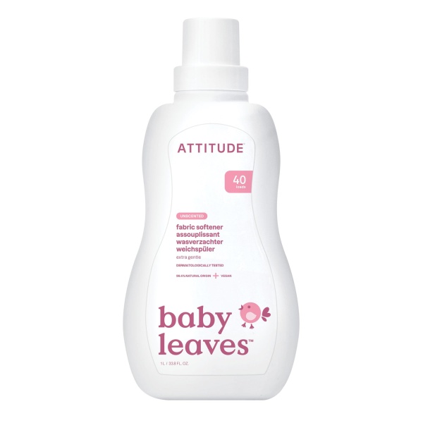 ATTITUDE Baby Fabric Softener Liquid, EWG Verified, Safe for Baby Clothes, Infant and Newborn, Vegan and Naturally Derived Washing Soap, HE Compatible, Unscented, 40 Loads, 1.04 Liter - Image 1