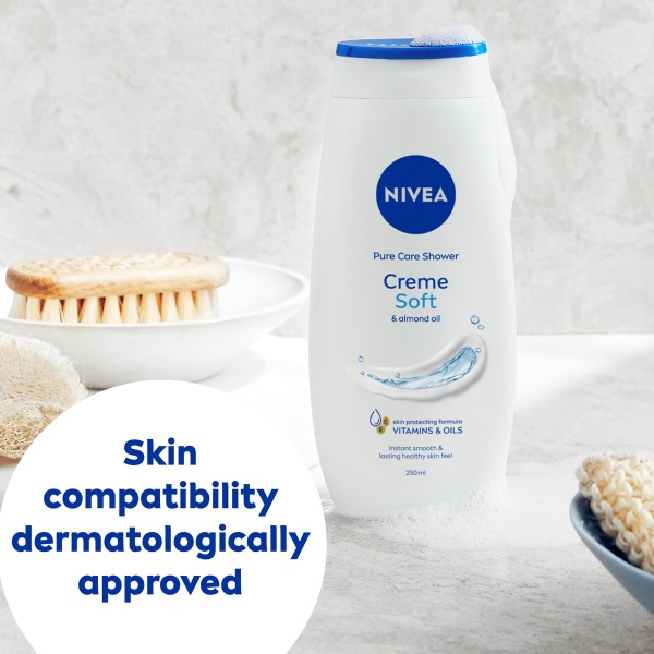 NIVEA Care Shower Creme Soft (250 ml) Enriched with Almond Oil, Moisturising Gel Body Wash, Skin Moisturiser with Mild Scent - Image 2