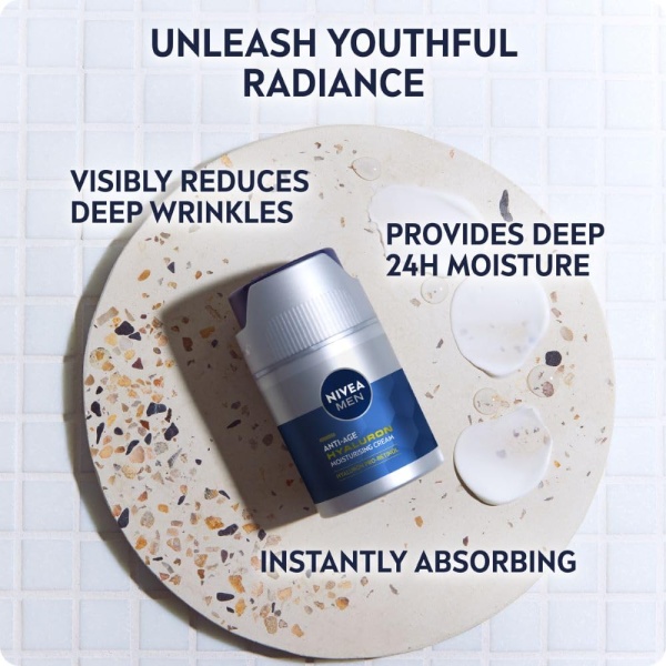 NIVEA MEN Anti-Age Hyaluron SPF15 Moisturising Cream (50ml), Anti-Wrinkle Face Cream with Hyaluronic Acid and Pro-Retinol, Visibly Reduces Deep Wrinkles and Firms Skin - Image 6