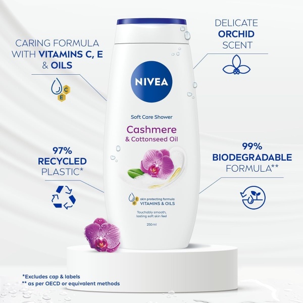 Nivea Cashmere & Cotton Oil Shower Gel (250ml), Body Wash with Vitamin C, E, and Precious Oils, Protects Skin from Drying Out and Leaves it Touchably Smooth - Image 7