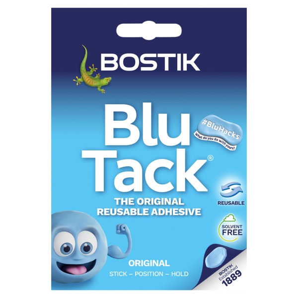 Bostik Blu Tack, Multipurpose Reusable Adhesive, Clean, Safe & Easy to Use, Non-Toxic, Handy Size, Colour: Blue - Image 1