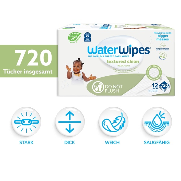 WaterWipes Sensitive+ Baby & Toddler Wipes, 720 Count (12 Packs), 3-In-1 Cleans, Cares, Protects, 99.9% Water, Textured Clean, Unscented - Image 7