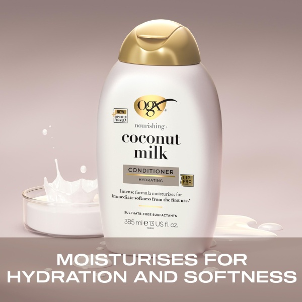 OGX Coconut Milk Nourishing Hair Conditioner, Adds Hydration, for Dry Hair, Sulfate Free Surfactants, 385ml - Image 9