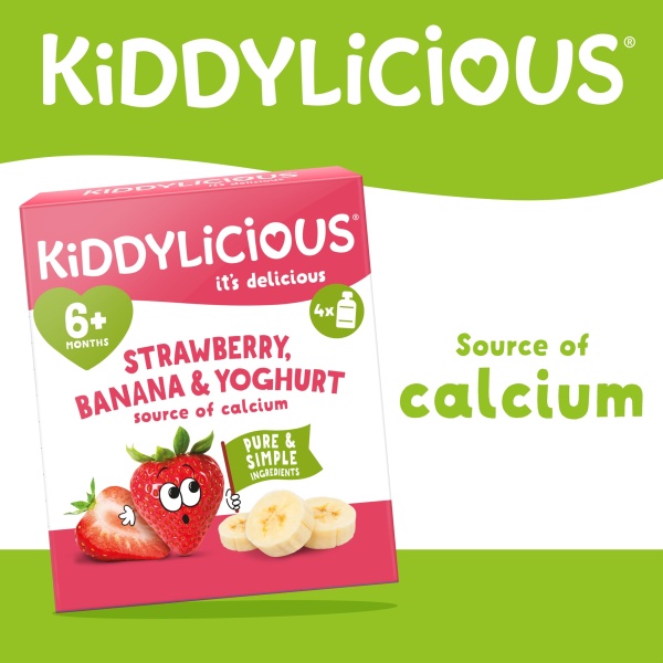 Kiddylicious Strawberry & Banana Yoghurt Pouches - Delicious Pouches for Babies - Suitable for 6+ Months - 3 Packs of 4 (12 Total) - Image 2
