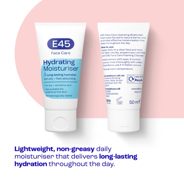 E45 Face Moisturiser – Hydrating Face Cream for Long-Lasting Moisturisation - Lightweight Cream for Dry and Sensitive Skin – Fast-Absorbing and Non-Greasy Formula - Dermatologically Tested - 50ml - Image 6