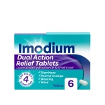 Imodium Dual Action, Diarrhoea Relief (6 Tablets), Restore Gut to Natural Rhythm, with Loperamide Hydrochloride & Simeticone, Diarrhoea Tablets for Cramping, Bloating and Wind