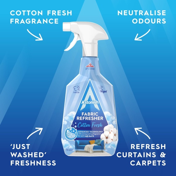 Astonish Fabric Refresher Spray for Freshening Clothes, Curtains, Carpets and Fabrics, Cotton Fresh Scent, 750ml - Image 3