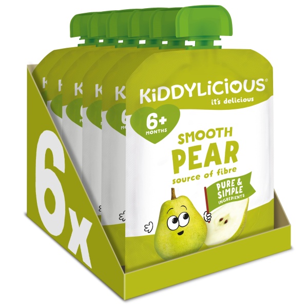 Kiddylicious Smooth Pear Pouches - Delicious Pouches for Babies - Suitable for 6+ Months - 100g x 6 Packs - Image 1