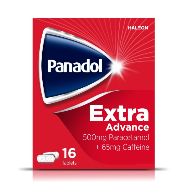 Panadol Extra Advance Painkillers, 500mg Paracetamol Tablets with 65mg Caffeine, Pain Relief for Migraines, Headaches, Backache, Joint Pain, Period Pain and Toothache, Pack of 16 - Image 1
