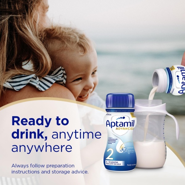 Aptamil Advanced 2 Follow On Baby Milk Ready to Use Liquid Formula, 6-12 Months, 200 ml (Pack of 12) - Image 7