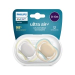 Philips Avent Ultra Air Pacifier 2 Count (Pack of 1) - BPA-Free Dummy for Babies from 0-6 Months (Model SCF085/15) Green/Brown