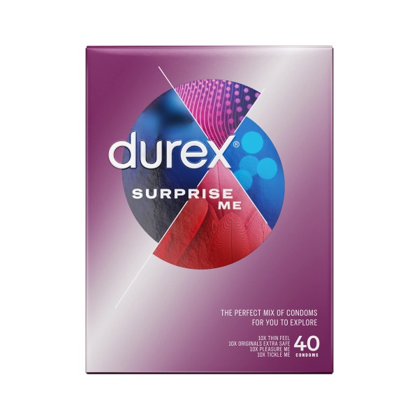 Durex Surprise Me Variety Pack, 40 Condoms, Thin feel, Extra Safe, Pleasure Me, Tickle Me, With Silicone Lube, Condoms Bulk for men, Regular Fit, Ribbed and Dotted, Easy on Shape, Teat Ended - Image 12