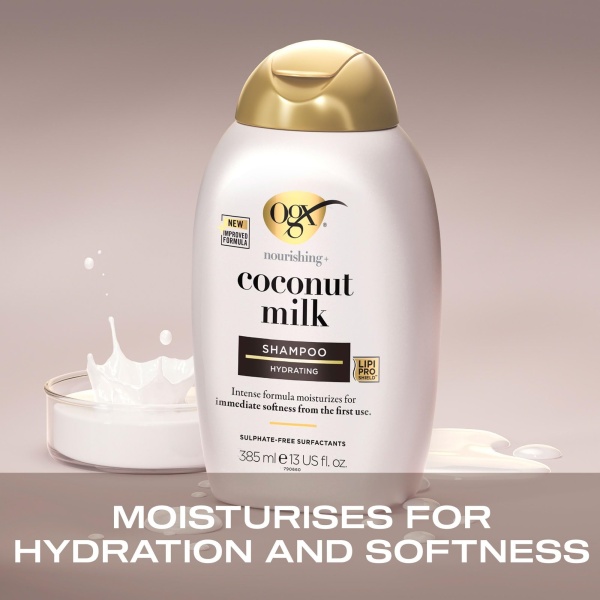 OGX Coconut Milk Nourishing Hair Shampoo, Adds Hydration, for Dry Hair, Sulfate Free Surfactants, 385ml - Image 9