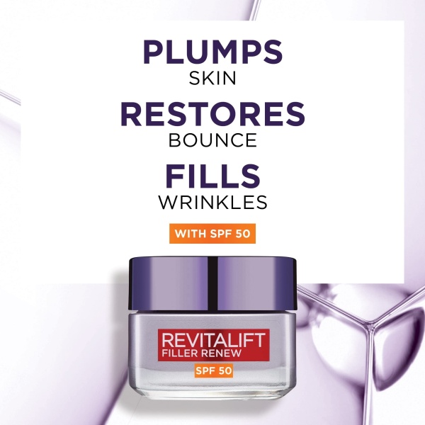 L’Oréal Paris Revitalift Filler Deep Replumping Anti-Ageing SPF50 Cream, UV Protection, Moisturising, Intensely Hydrates and Smooth Wrinkles with Macro, Micro and Micro-Epidermic Hyaluronic Acid, 50ml - Image 5