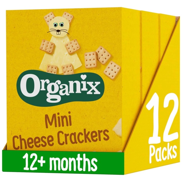 Organix Mini Organic Cheese Crackers, Toddler Snack, 12+ Months, Multipack, 4 x 20 g Packs Per Box (3 Boxes Total) - Image 1