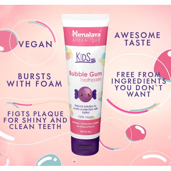 Himalaya Botanique Kids Toothpaste | Bubble Gum Flavor | Reduces Plaque and Makes Teeth Stronger | Increases Teeth-Gum Grip | Fluoride Free, Vegan & Gluten Free- 80g - Image 5