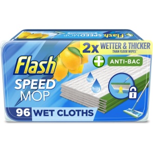 Flash Speedmop Wet Floor Cleaning Wipes, 96 Cloths (24x4), Antibac Lemon Multi-Surface, Trap & Lock Daily Dirt, Grease & Grime Without Getting Down On Your Knees ( Package may vary)