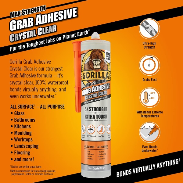 Gorilla 2044400 Heavy Duty Grab Adhesive Crystal Clear 270ml - Image 6