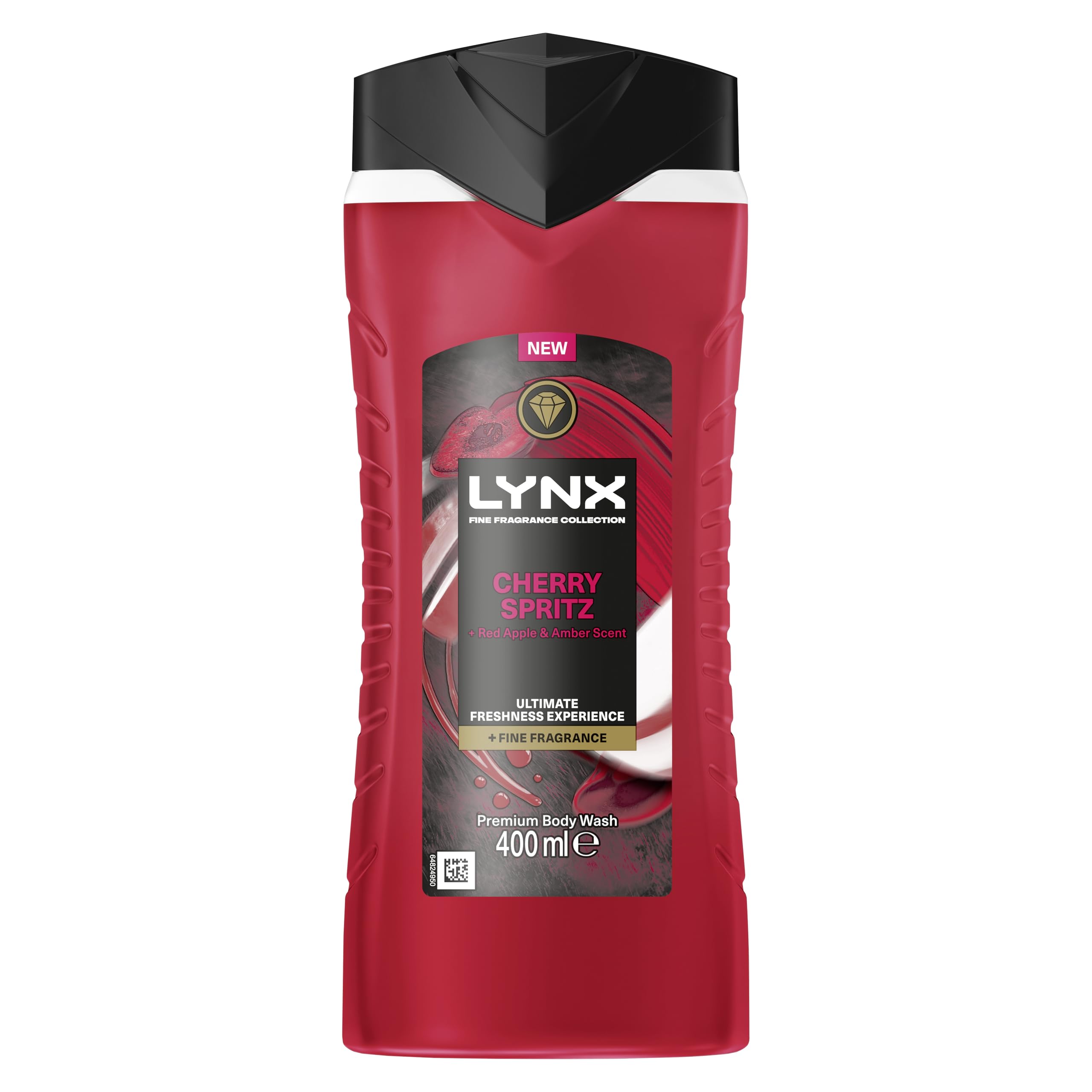 71puNTAUokL Lynx Fine Fragrance Collection Cherry Spritz Premium Body Wash Body Cleanser shower gel with a cherry, red apple & amber scent for 12 hours of freshness 400 ml - Image 1
