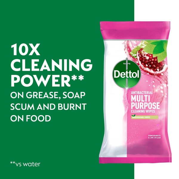 Dettol Antibacterial Multipurpose Disinfectant Wipes, Pomegranate Scent, 5 Pack of 70 (Total 350), Germ Protection, Surface Cleaner, Hygienic, Convenient, Fresh Fragrance - Image 3