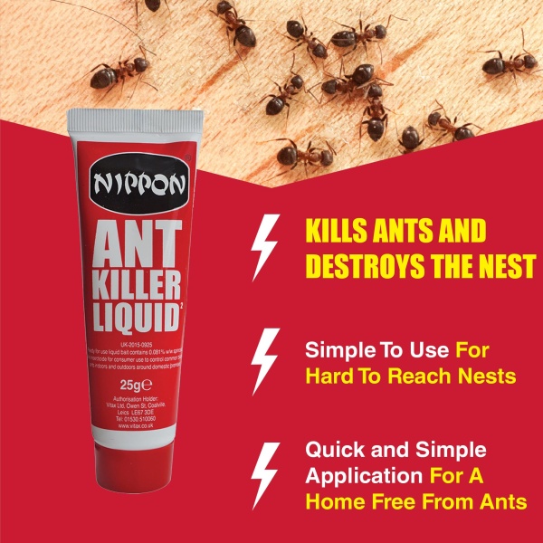 Nippon Ant Killer Liquid Insect Control, Suitable For Use Indoors And Outdoors, Kills Ants & Their Entire Colony, Usable With Bait Station Or Standalone - 25G - Image 3