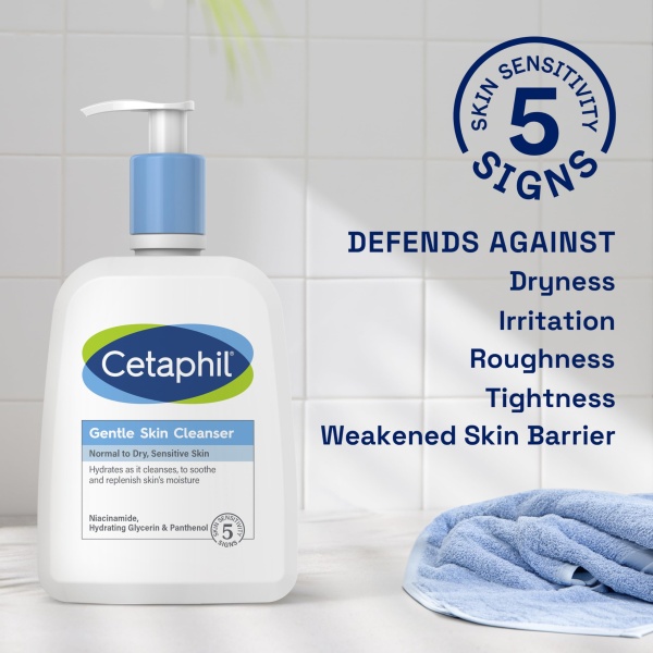 Cetaphil Gentle Skin Cleanser, 1L, Face & Body Wash, For Normal To Dry Sensitive Skin, With Niacinamide & Glycerin, Soap Free, 1 unit - Image 4