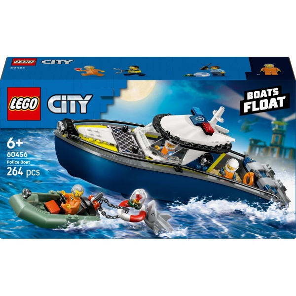 LEGO City Police Boat Chase Set - incl. 2 Boat Toys, 3 Minifigures & a Shark Animal Figure - Gift for 6+ Year Old Boys & Girls - 60456 - Image 2