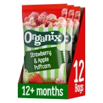 Organix Strawberry & Apple Puffcorn, Organic Toddler Snack, Finger Food, 12+ Months, Multipack, 4 x 10 g Bags Per Pack (3 Packs Total)