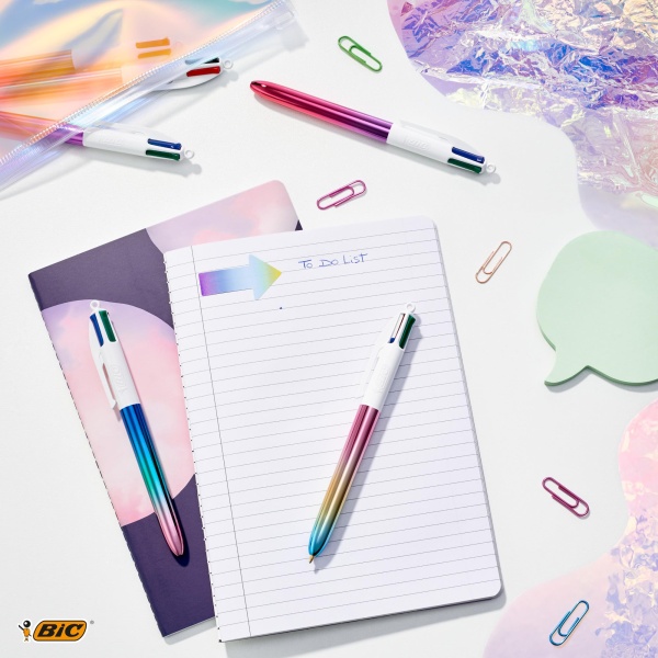 BiC 4 Colours Shine and Gradient Retractable Ball Pens Medium Point (1.00 mm) in Metallic Silver, Gold, Pink, Rose Gold, and Gradient Pastel - Pack of 5 - Image 2