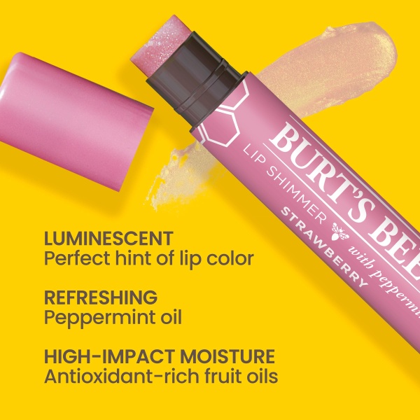 Burt's Bees 100% Natural Origin Moisturising Lip Shimmer, Strawberry, 1 Tube, 1 Count (Pack of 1) - Image 9