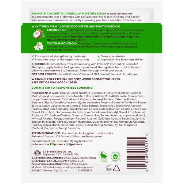 Palmers Coconut Hair Oil Formula With Deep Hair Conditioning Protein Pack , 2.1 Oz ( Pack of 4 ) - Image 2
