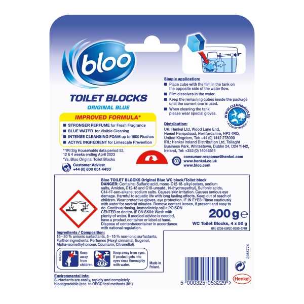 Bloo 2in1 In-Cistern Toilet Blocks Original, Pack of 4, Limescale Remover Cistern, Cleaner with Cleaning and Foaming Action, Fresheners - Image 8