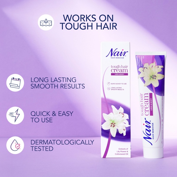 Nair Tough Hair Removal Cream - for Coarse & Dark Hair on Legs & Body - with Lily Flower Extract & Cotton Seed Oil – 200ml - Image 7