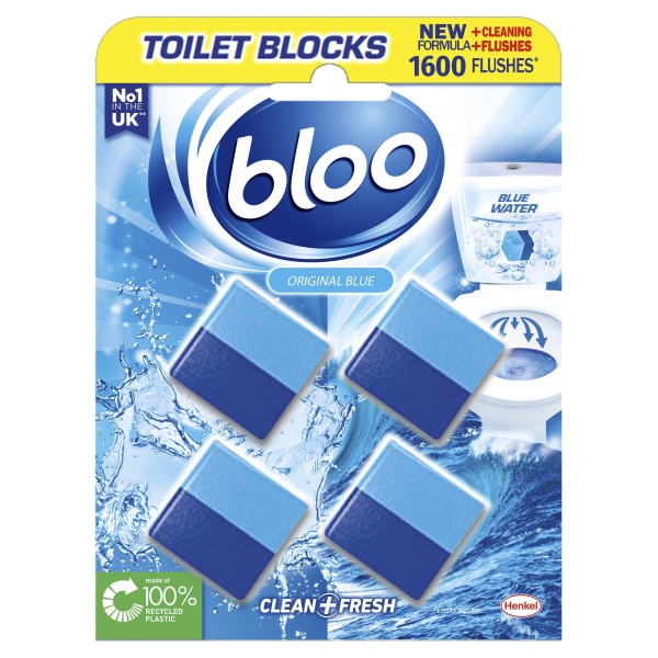 Bloo 2in1 In-Cistern Toilet Blocks Original, Pack of 4, Limescale Remover Cistern, Cleaner with Cleaning and Foaming Action, Fresheners - Image 1