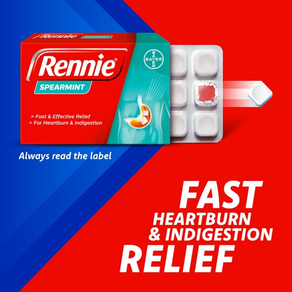 Rennie Spearmint Flavour Antacid, Heartburn and Indigestion Chewable Tablets, 1 pack of 96 tablets - Gets to work in 60 seconds for fast and effective heartburn relief - Image 14