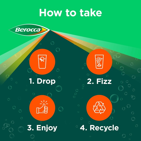 Berocca Boost Effervescent Tablets with Guarana, Caffeine and Vitamin B12, Also Contains Vitamin C and Magnesium, 1 Pack of 20-3 Weeks Supply - Image 7